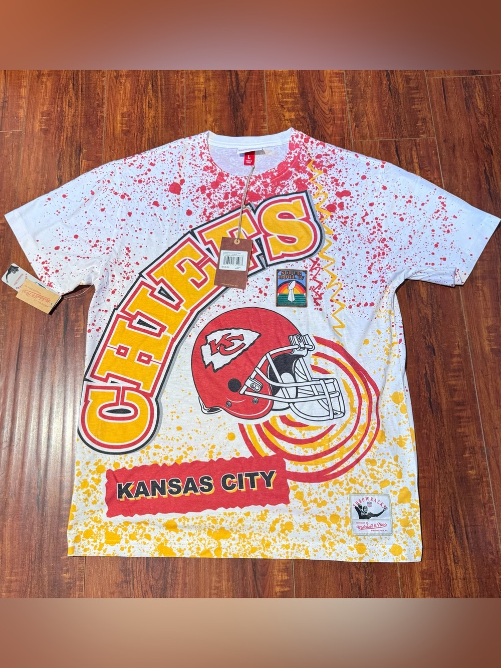 Kansas City Chiefs Mitchell & Ness Sz Large Brand New Burst Sublimated T-Shirt!